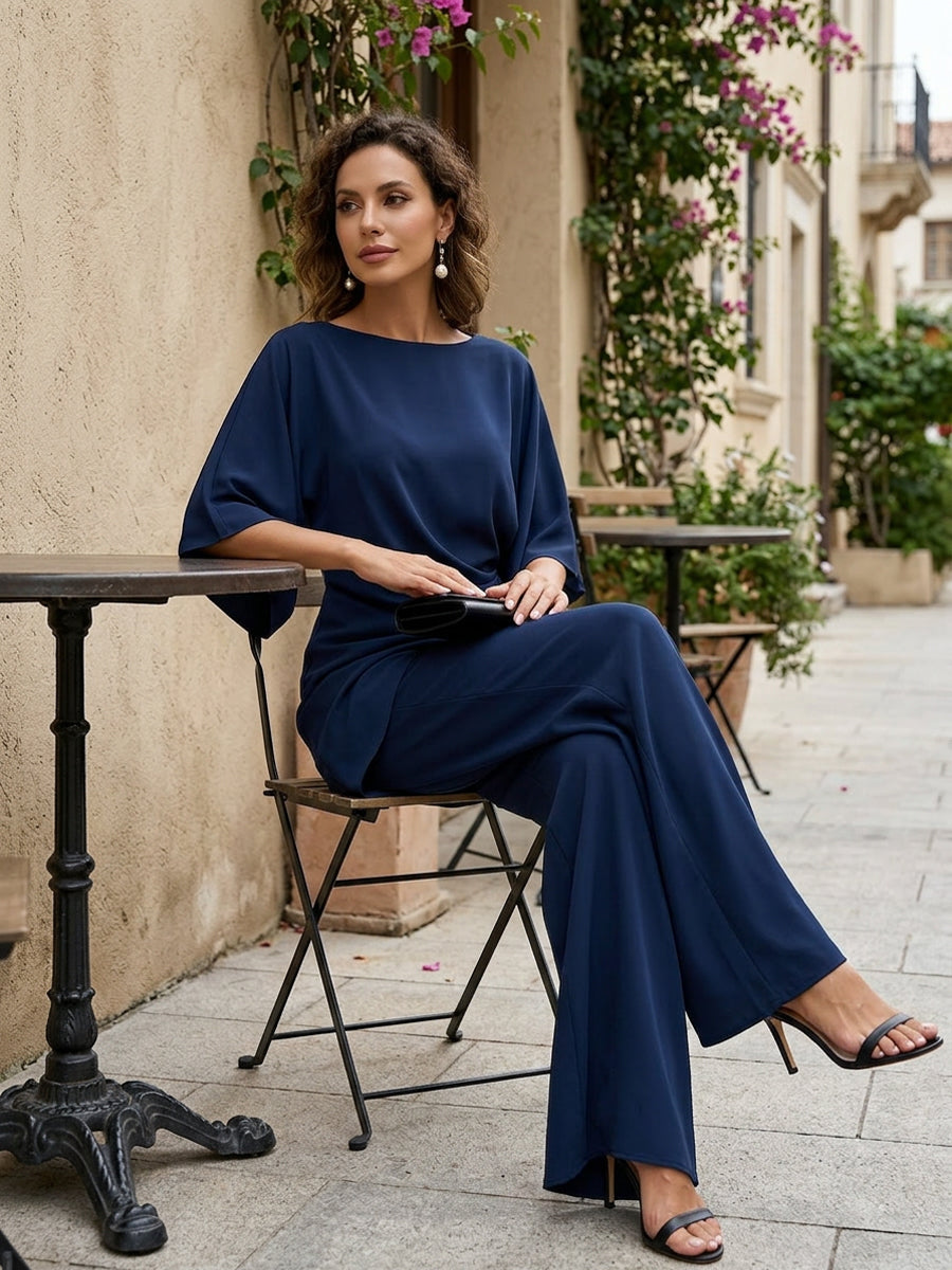 Gabriella | Conjunto de blusa drapeada y pantalón ancho