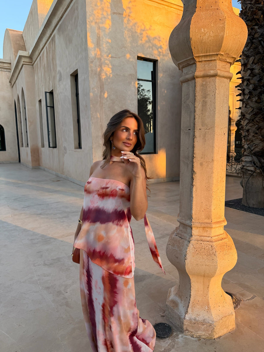 Fiore | Vestido largo palabra de honor con pañuelo a juego
