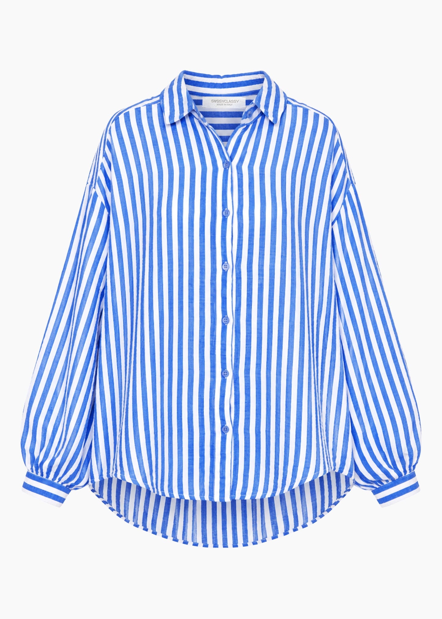 Daniela | Blusa oversize de muselina a rayas · Azul vaquero