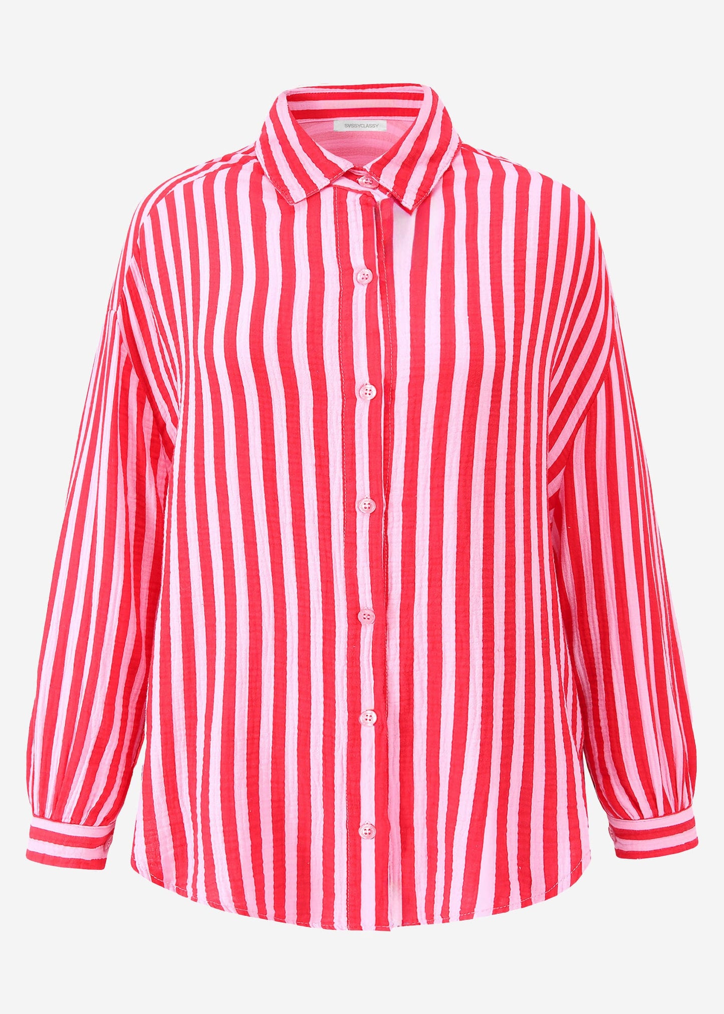 Daniela | Blusa oversize de muselina a rayas · Rojo y fucsia