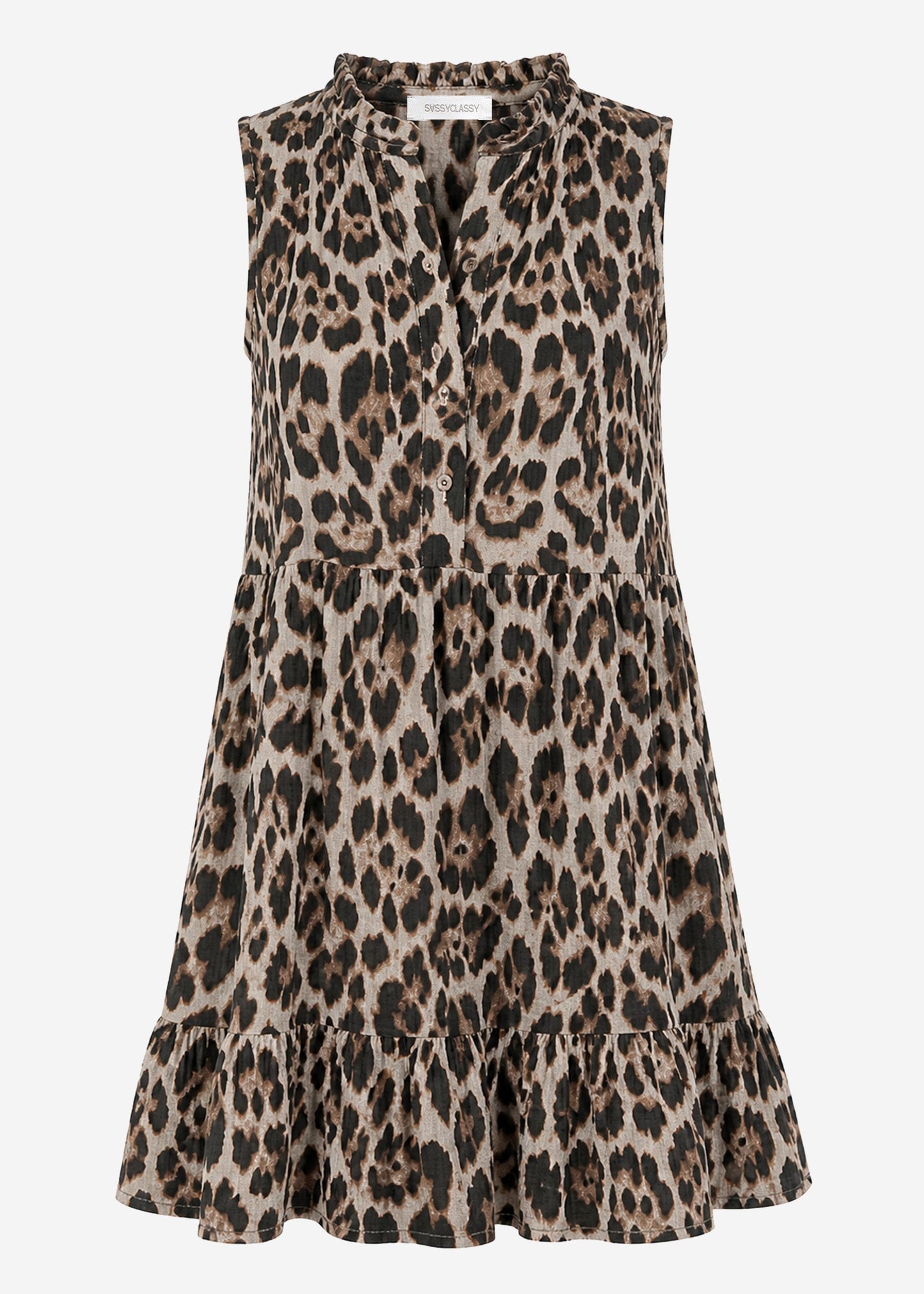 Paloma | Vestido de muselina estampado leopardo · Gris