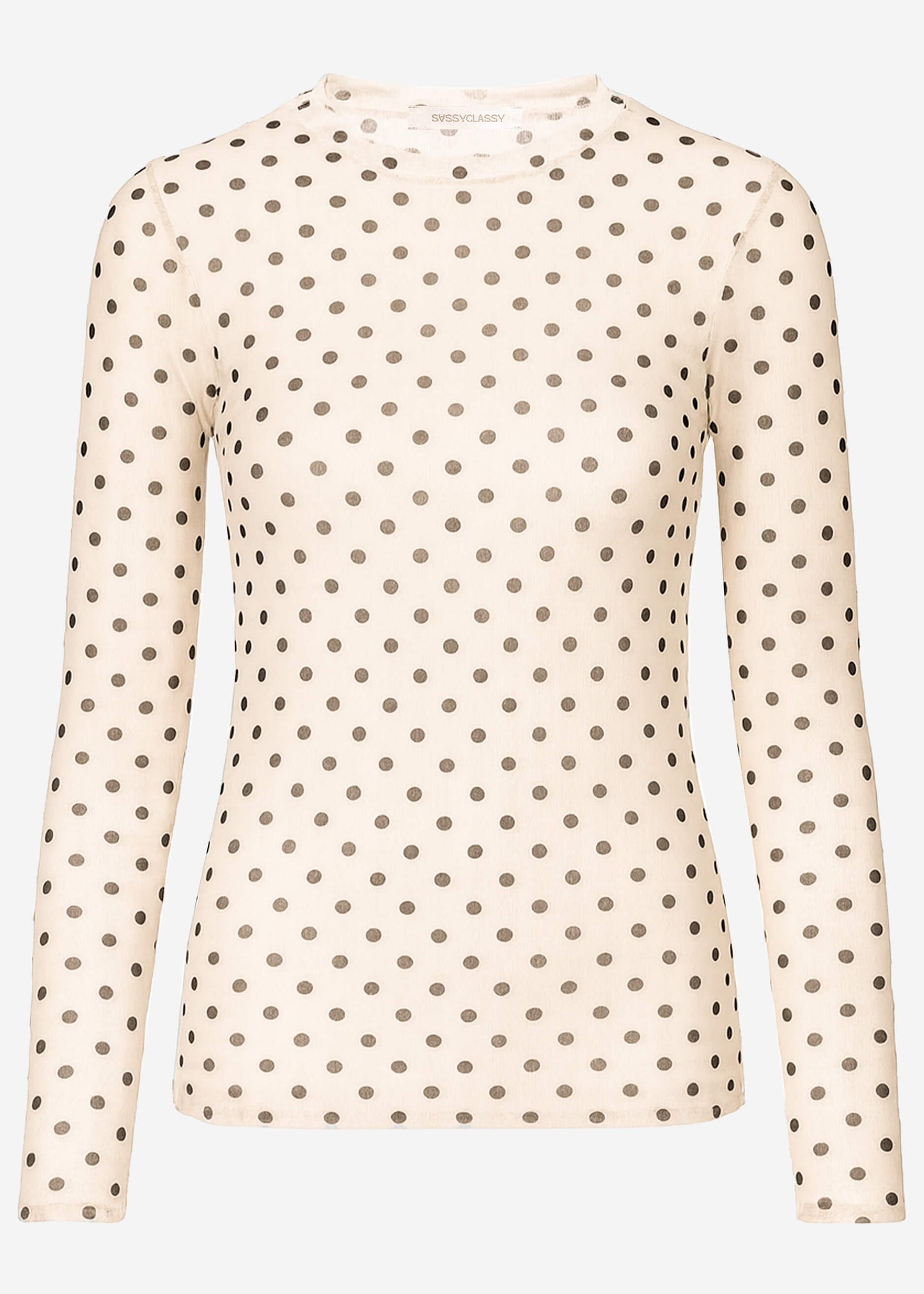 Julia | Camiseta de manga larga de rejilla de lunares · Beige