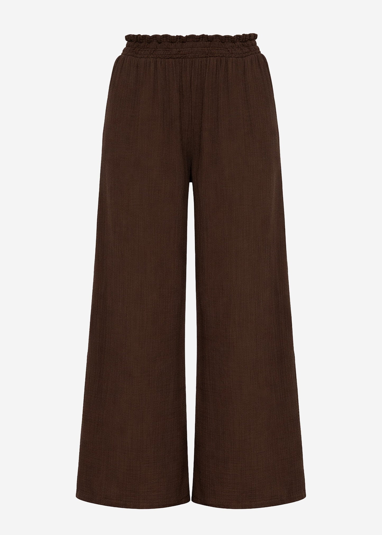 Malva | Pantalón de pernera ancha de muselina · Marrón