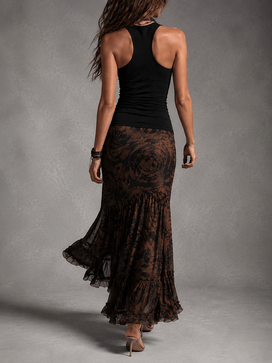 Rossana | Conjunto top halter y falda maxi de mesh con rosas