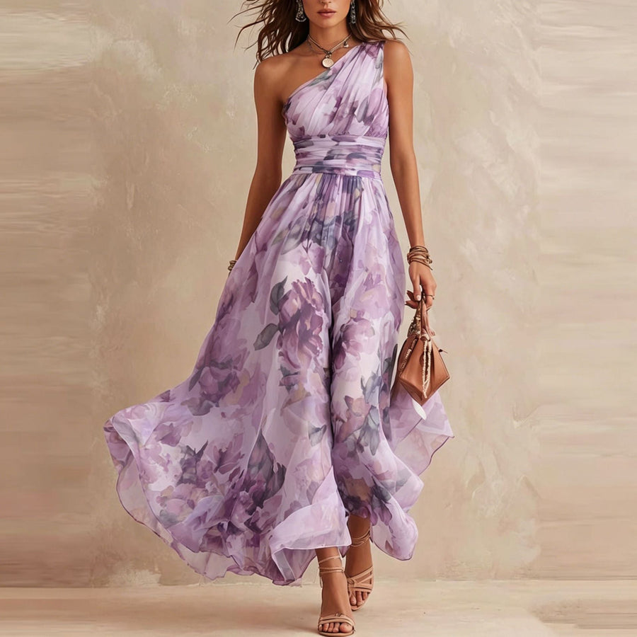 Alma | Vestido largo floral de un solo hombro