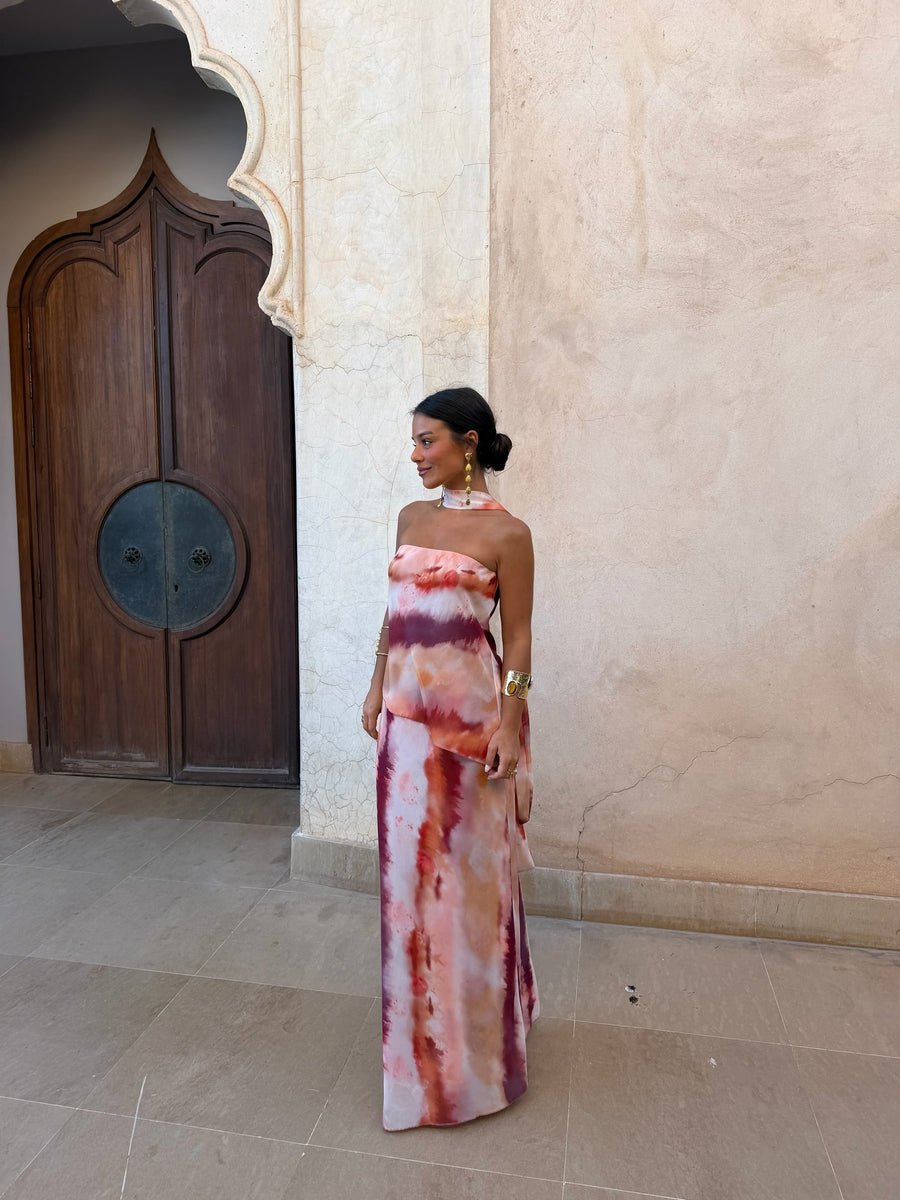 Fiore | Vestido largo palabra de honor con pañuelo a juego
