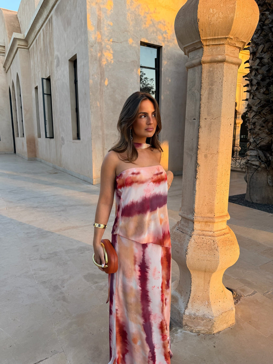 Fiore | Vestido largo palabra de honor con pañuelo a juego