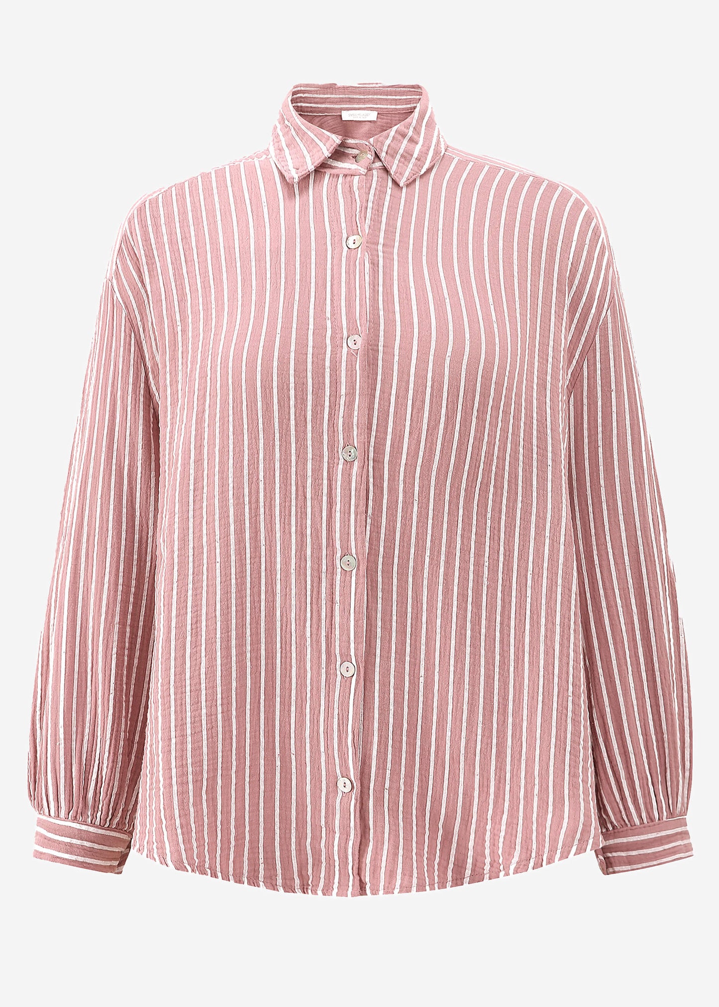 Candela | Blusa oversize de muselina a rayas · Rosa palo