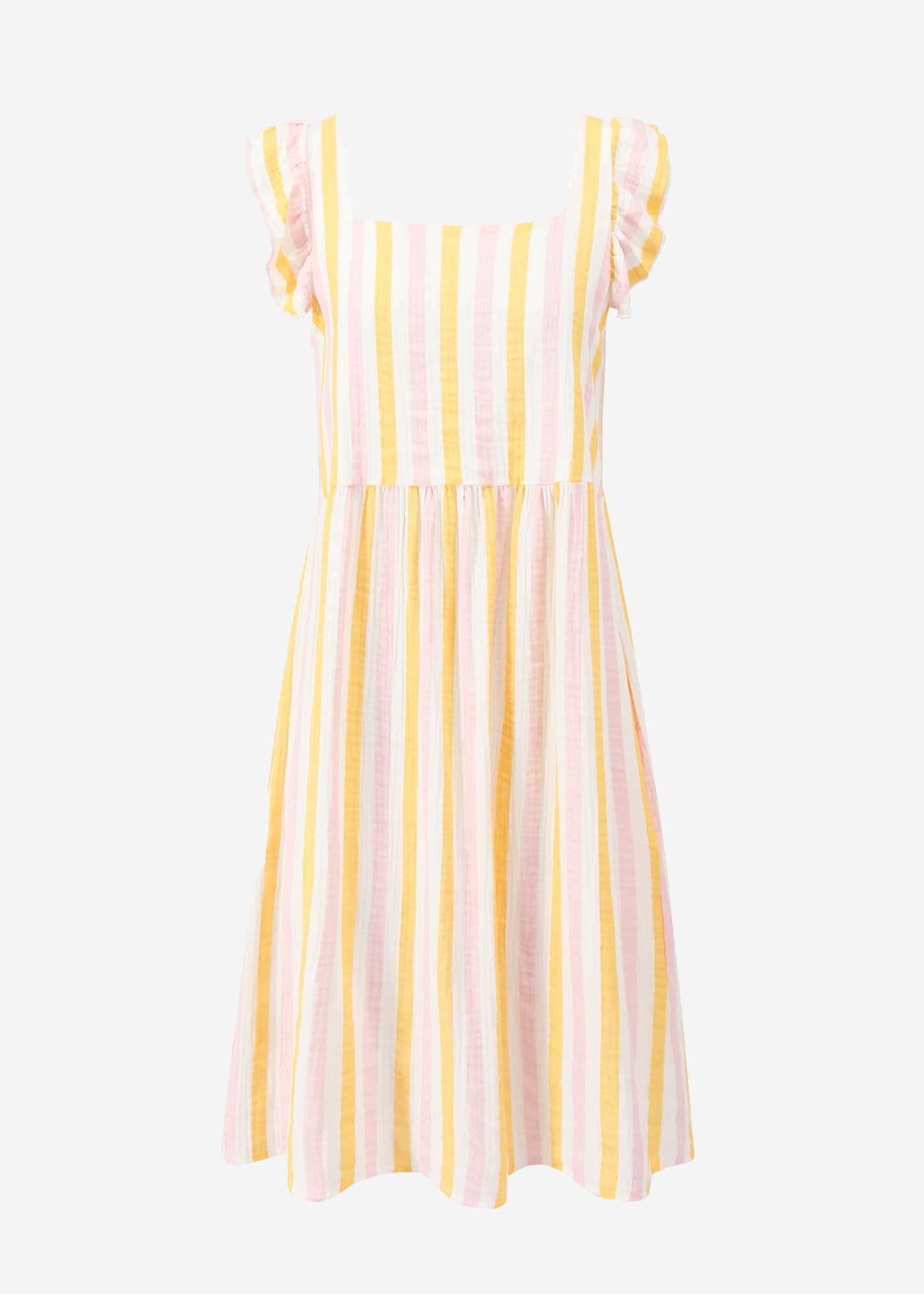 Fiora | Vestido de muselina a rayas · Rosa y amarillo