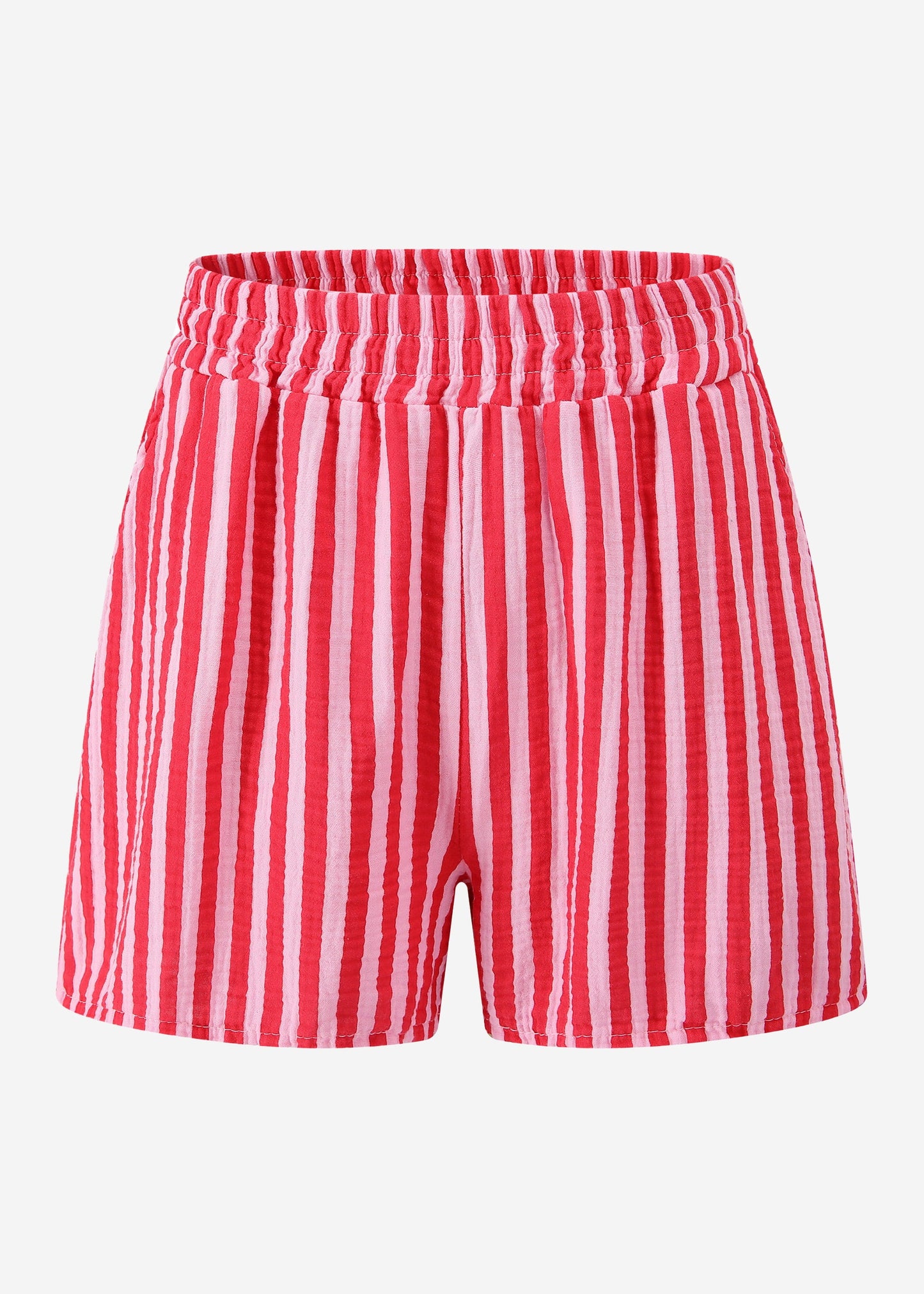 Carla | Shorts de muselina a rayas · Rojo y fucsia