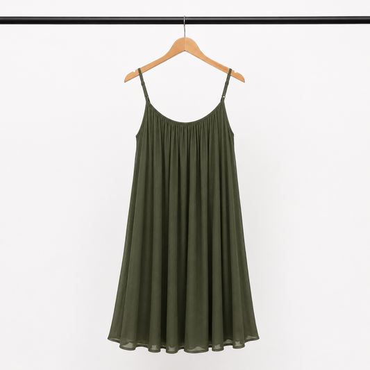 Vestido Aura corto verde para mujer en percha - District 8