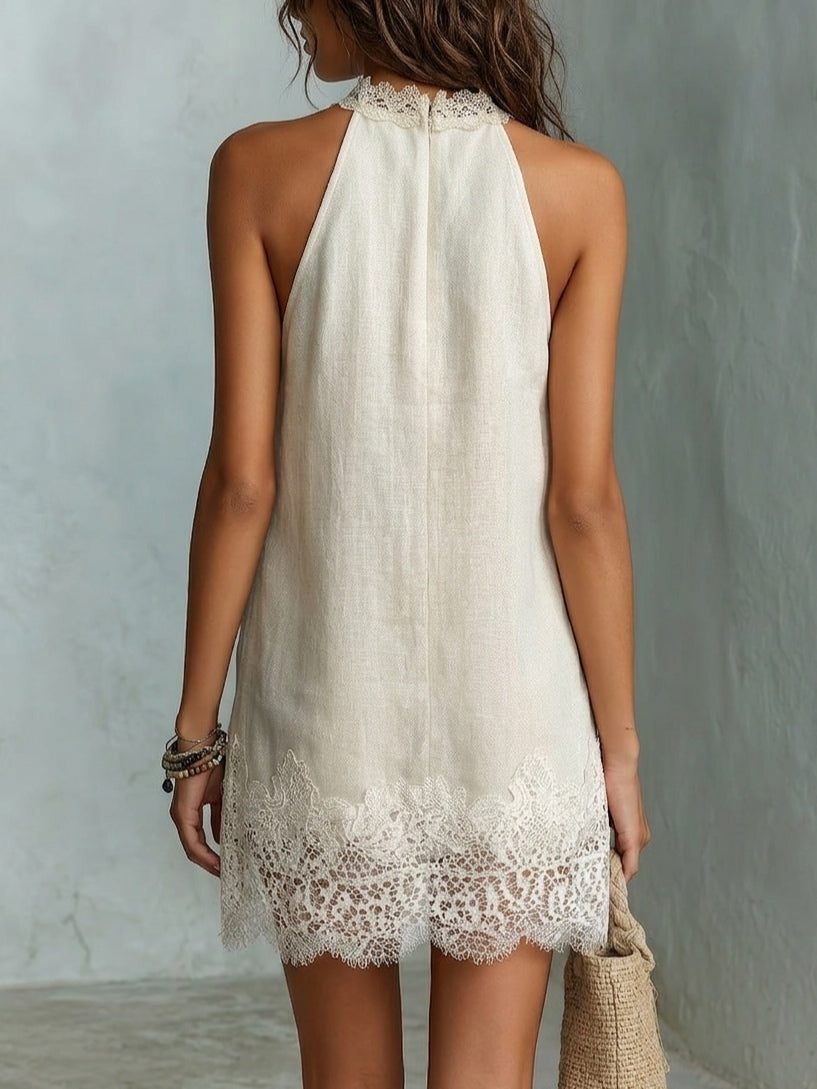Blanche | Vestido corto blanco roto con cuello halter
