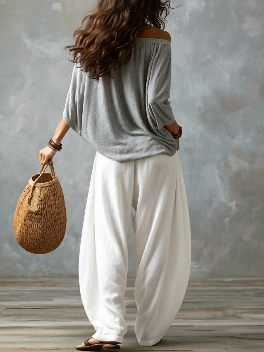 Raffaella | Conjunto top hombros descubiertos y pantalón amplio