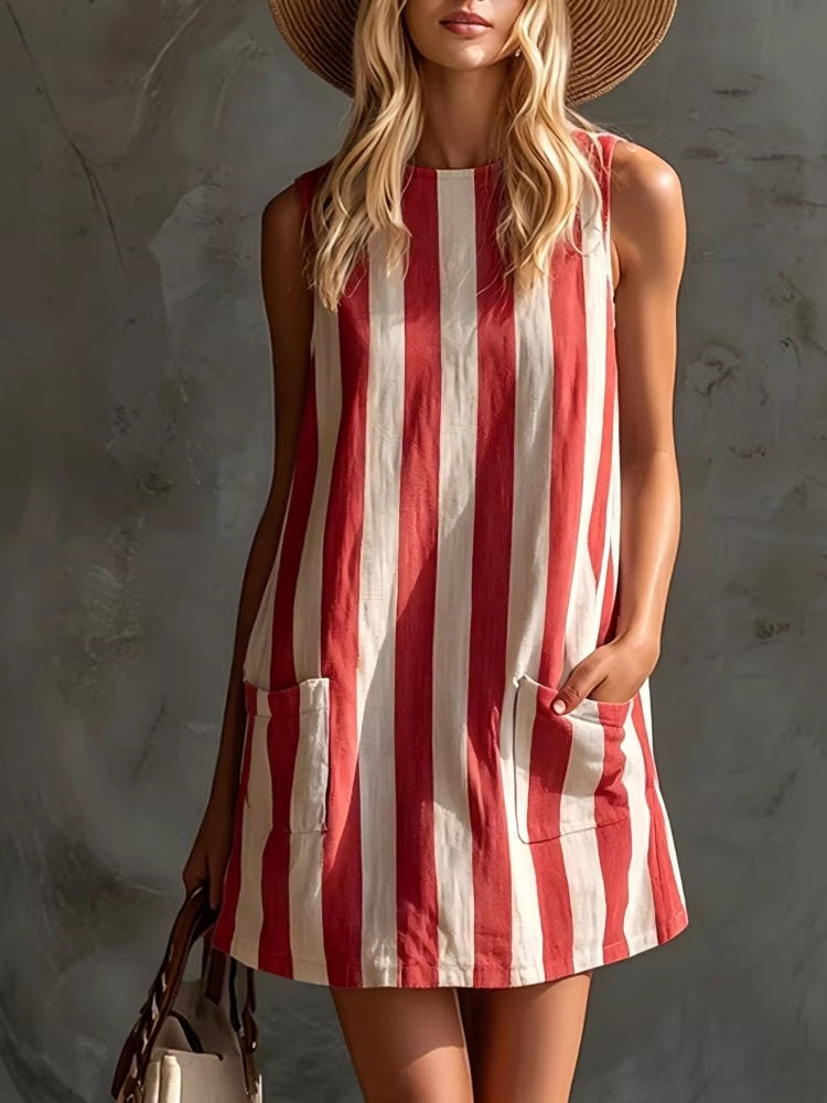 Margot | Vestido corto de rayas sin mangas con cuello redondo