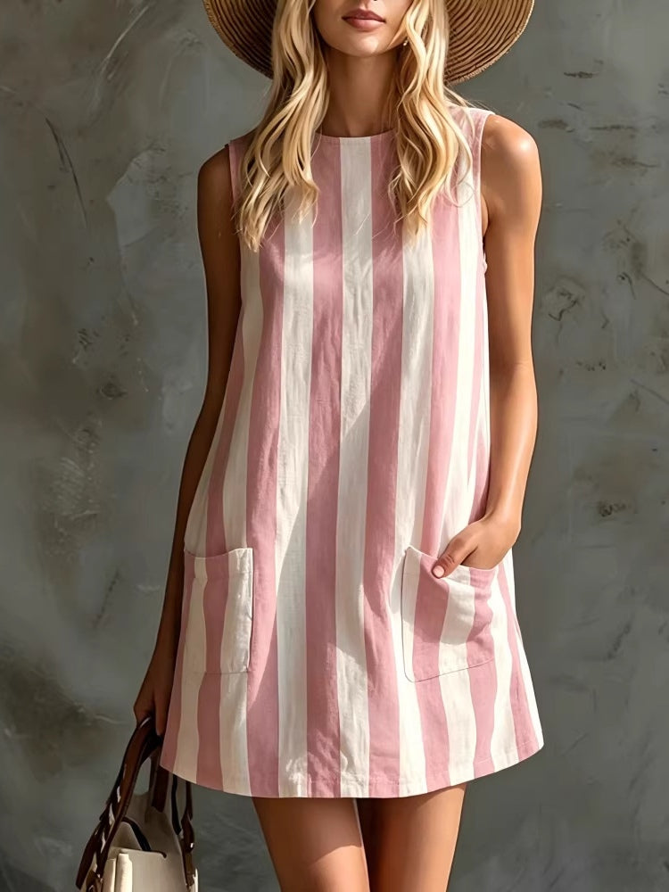 Margot | Vestido corto de rayas sin mangas con cuello redondo