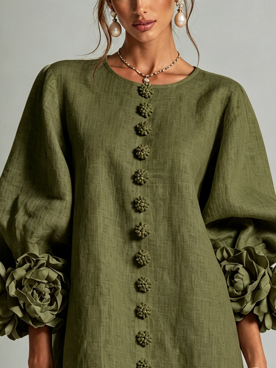 Olivia | Vestido camisero corto floral verde oliva