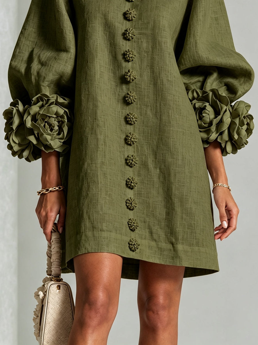 Olivia | Vestido camisero corto floral verde oliva