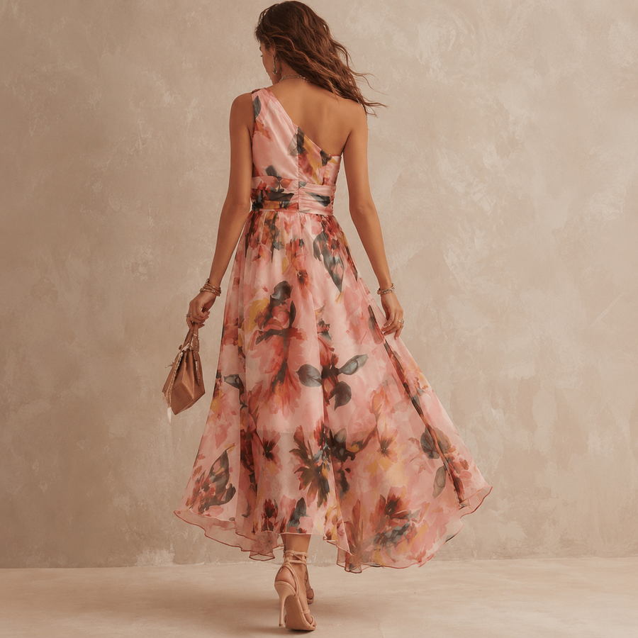 Alma | Vestido largo floral de un solo hombro