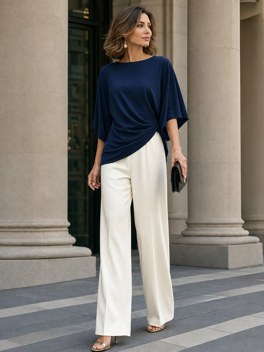 Gabriella | Conjunto de blusa drapeada y pantalón ancho