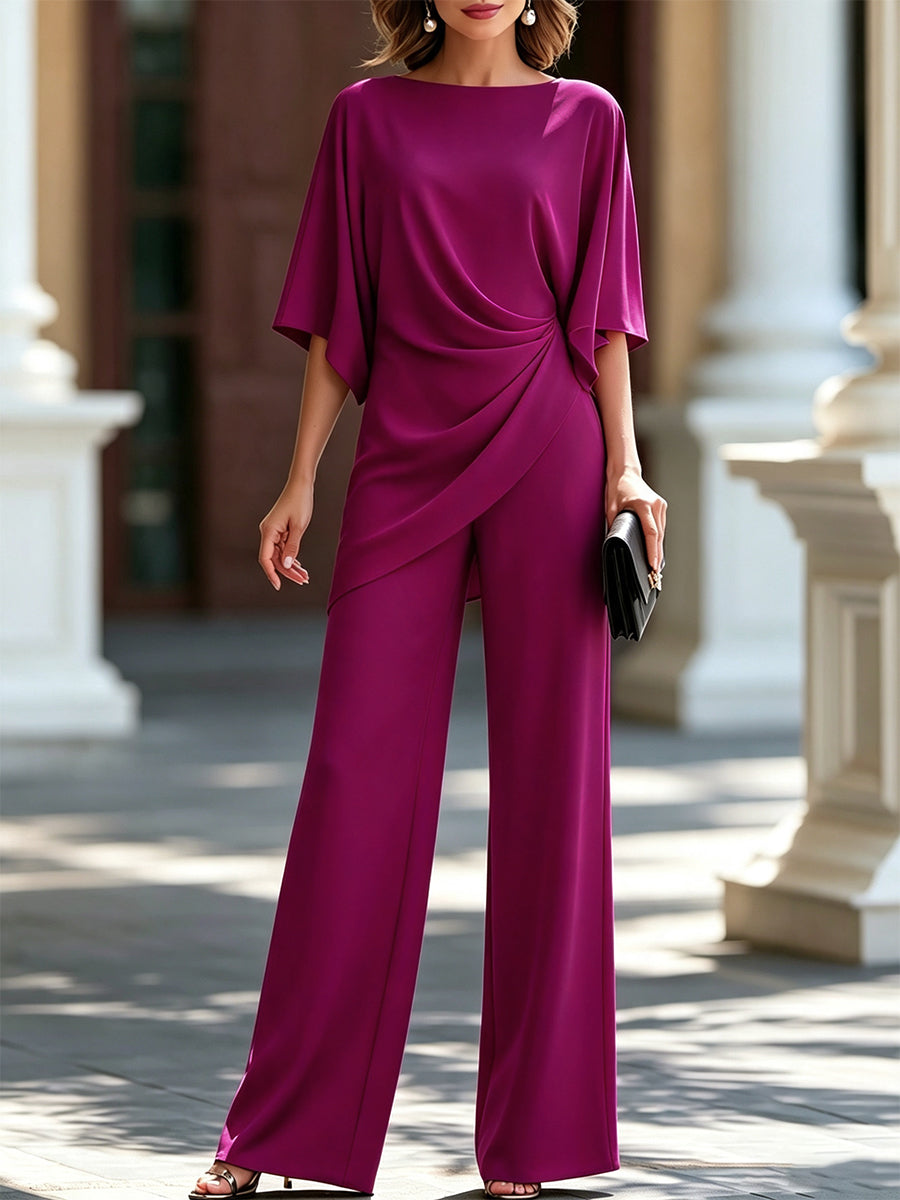 Gabriella | Conjunto de blusa drapeada y pantalón ancho