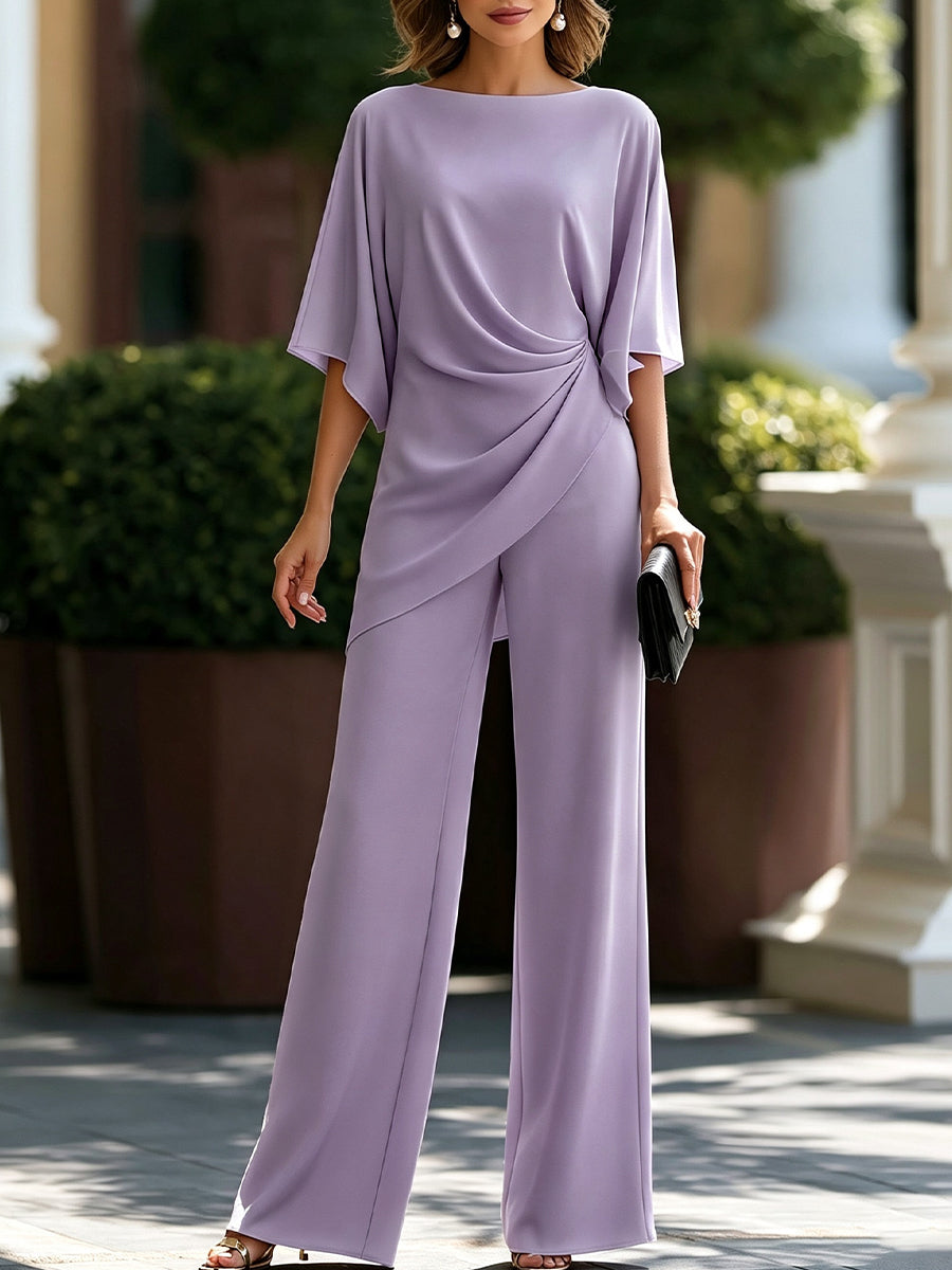 Gabriella | Conjunto de blusa drapeada y pantalón ancho