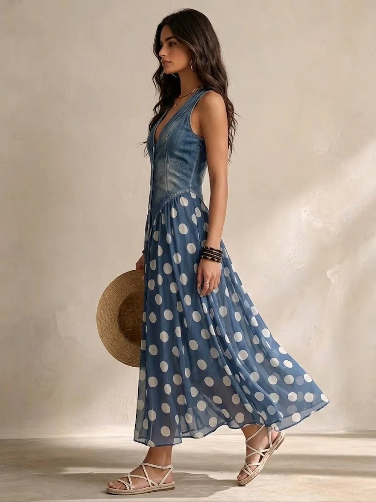 Chiara | Vestido midi de gasa de lunares
