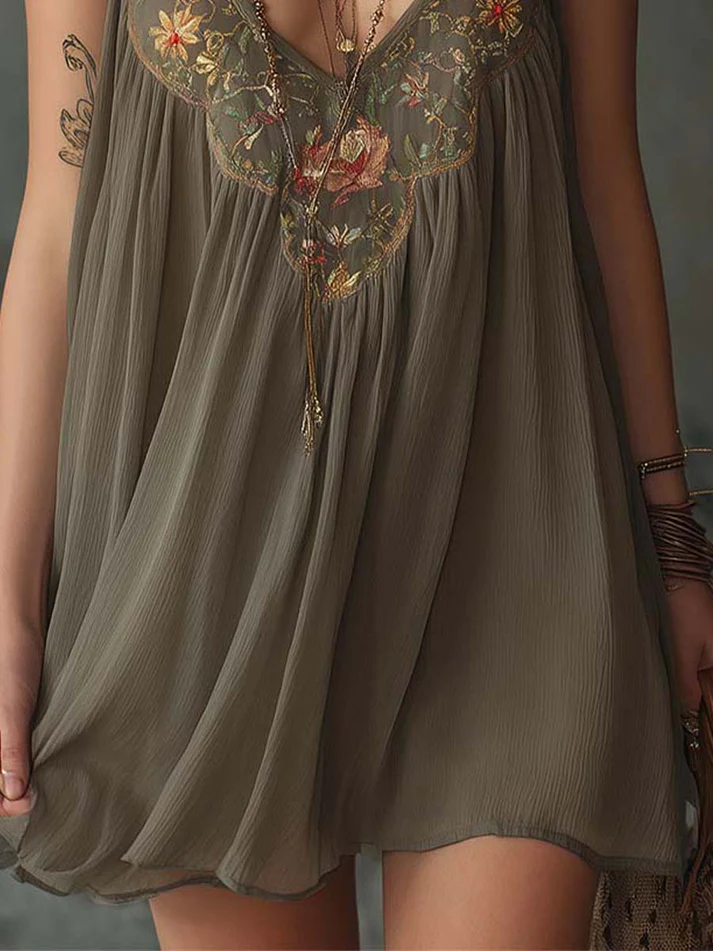 Colette | Vestido gris con estampado floral