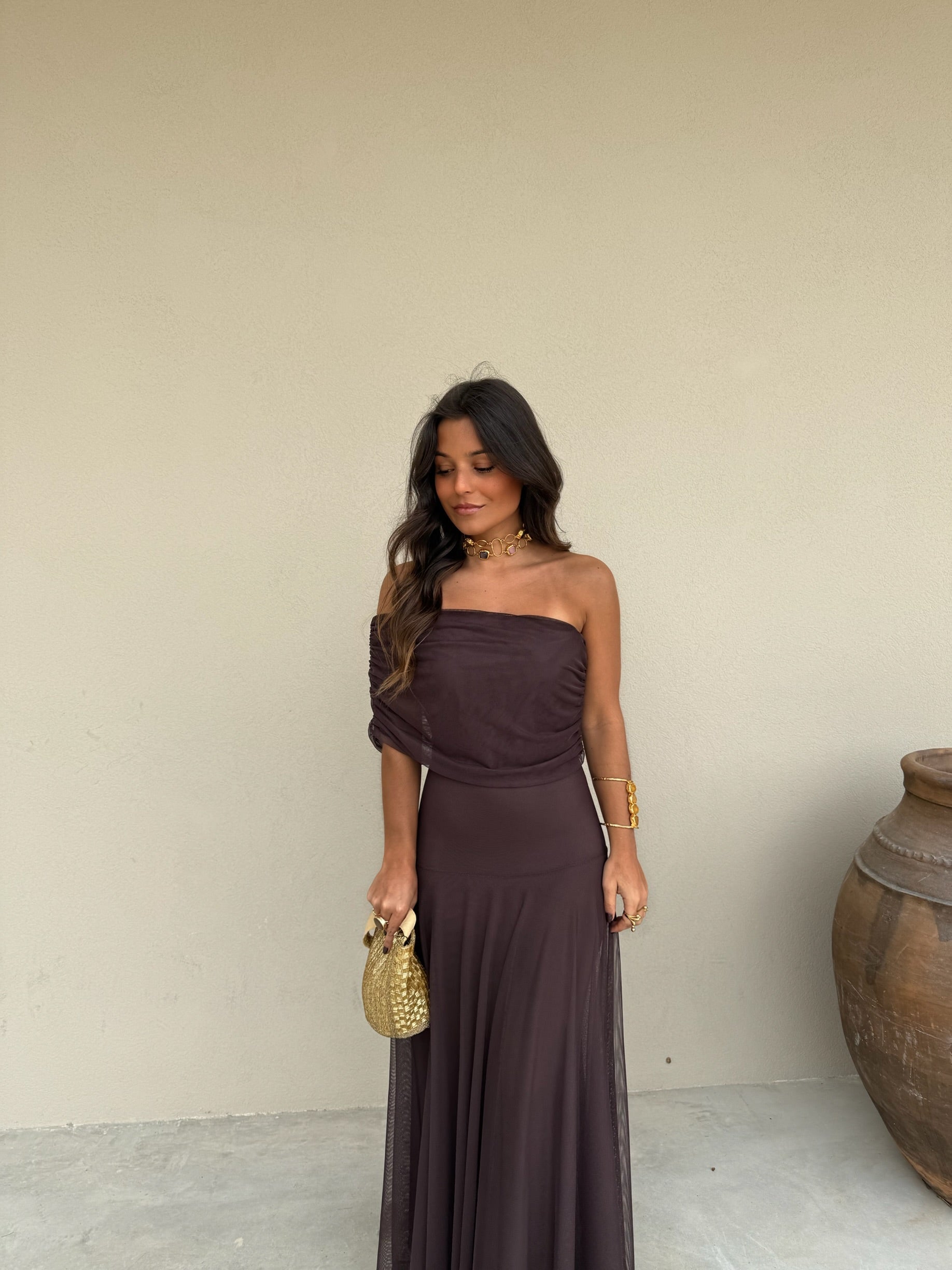 Toledo Vestido de Tul Marrón