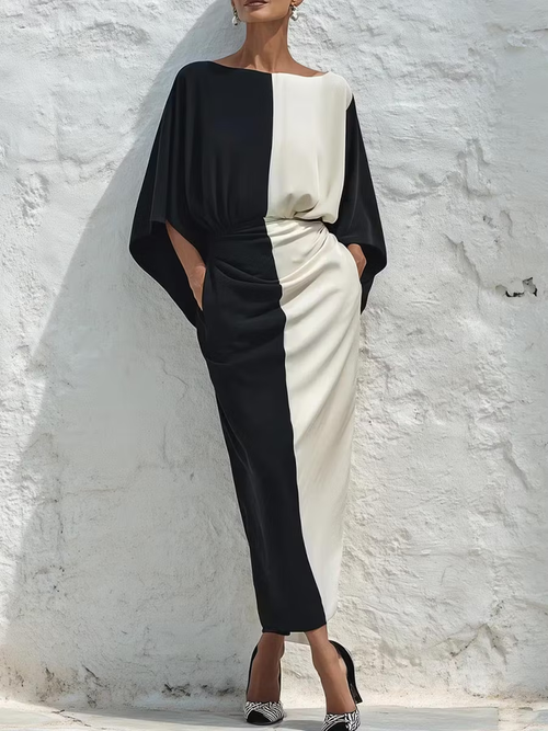 Nadia | Conjunto de dos piezas: top y falda midi bicolor