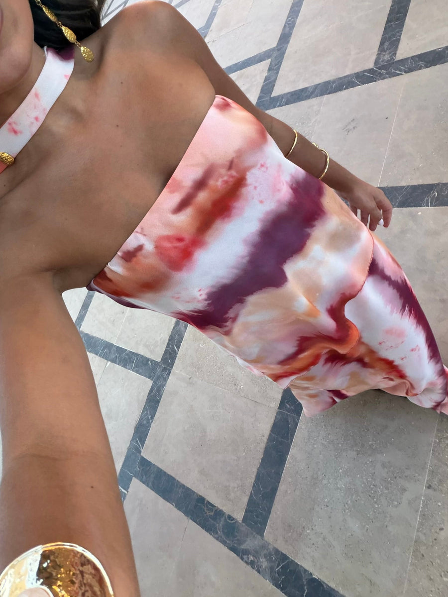 Fiore | Vestido largo palabra de honor con pañuelo a juego