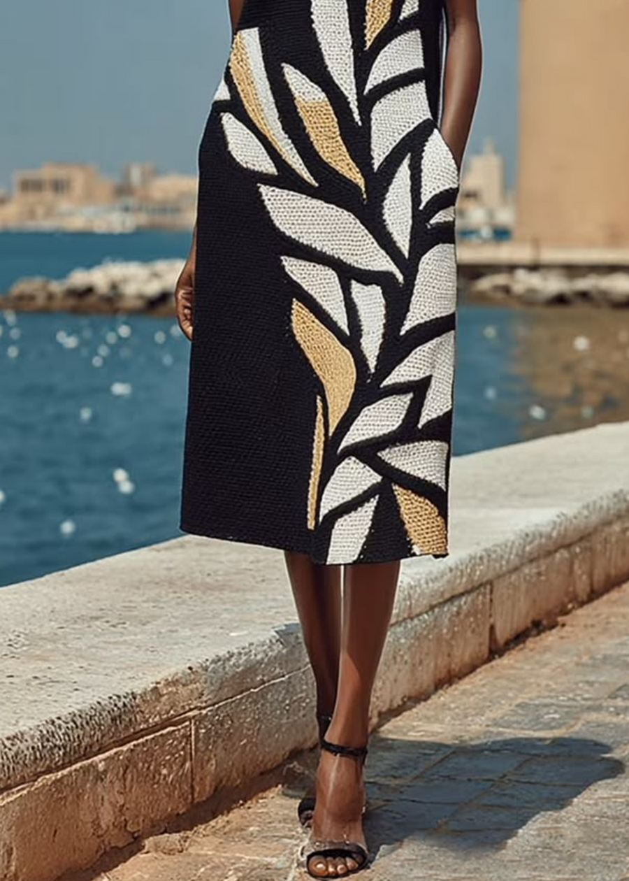 Paula | Vestido midi negro sin mangas estampado