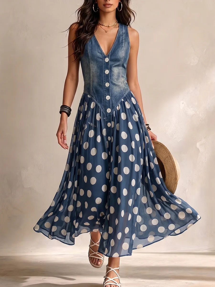 Chiara | Vestido midi de gasa de lunares