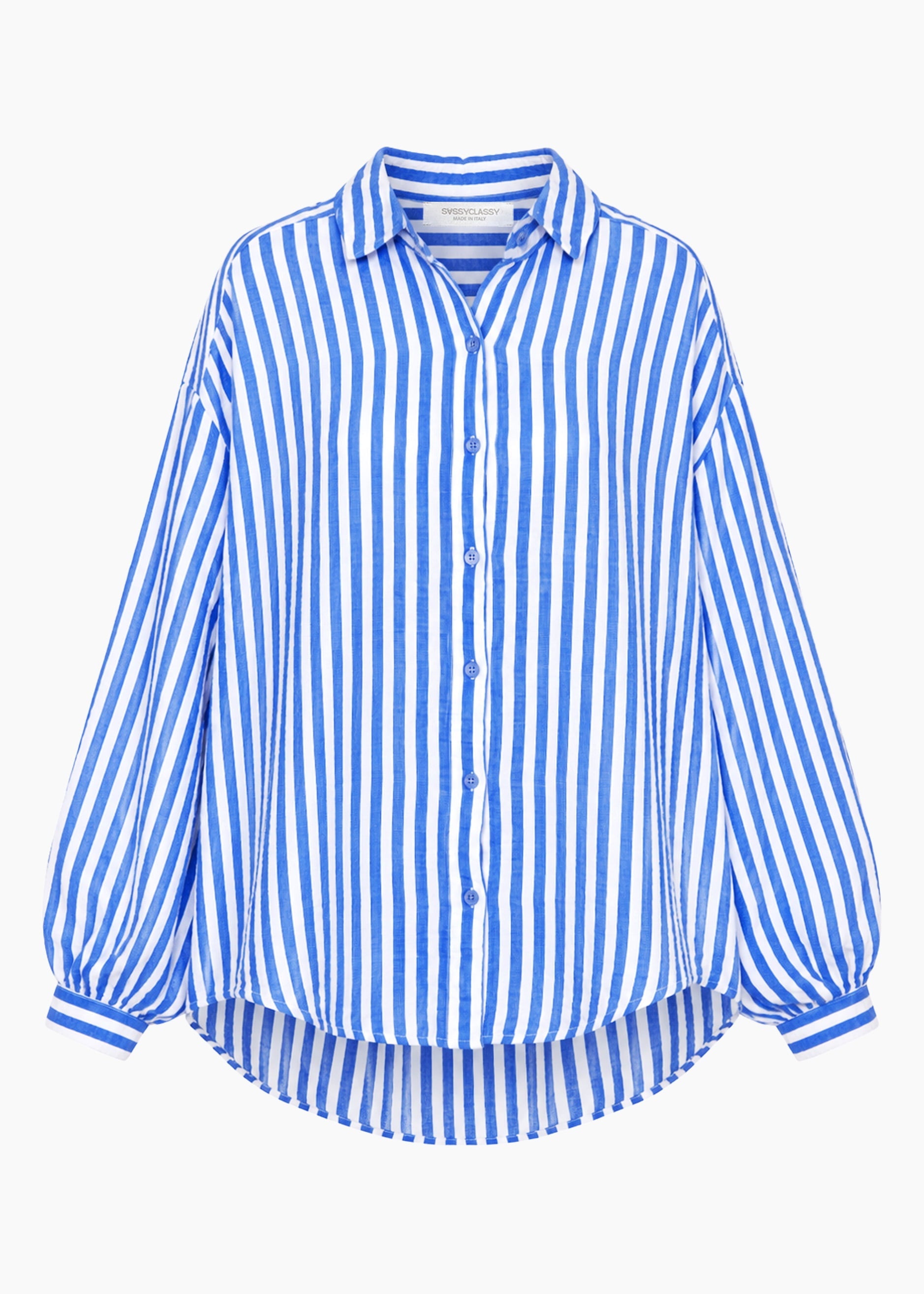 Daniela | Blusa oversize de muselina a rayas · Azul vaquero