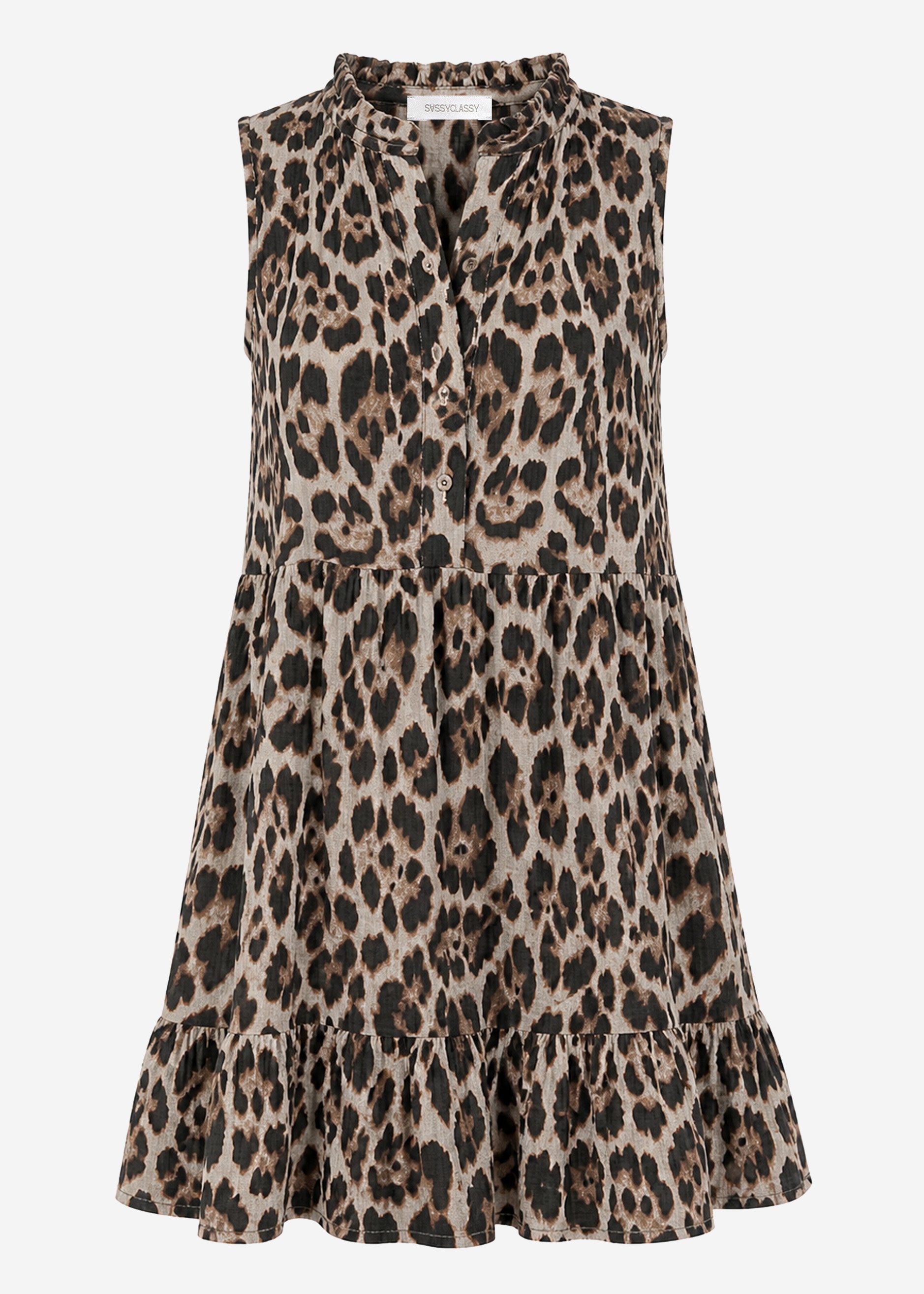 Paloma | Vestido de muselina estampado leopardo · Gris