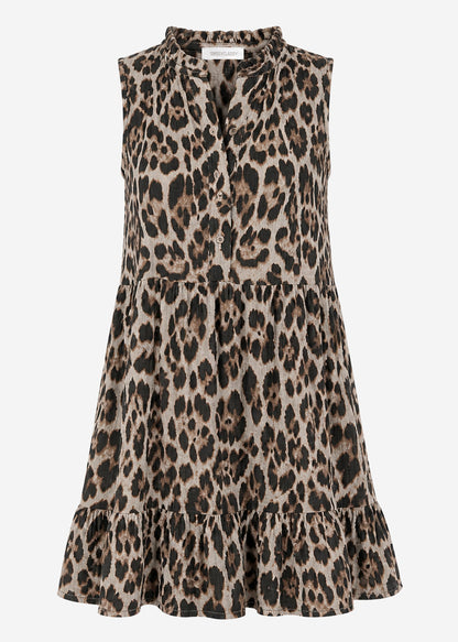Paloma | Vestido de muselina estampado leopardo · Gris