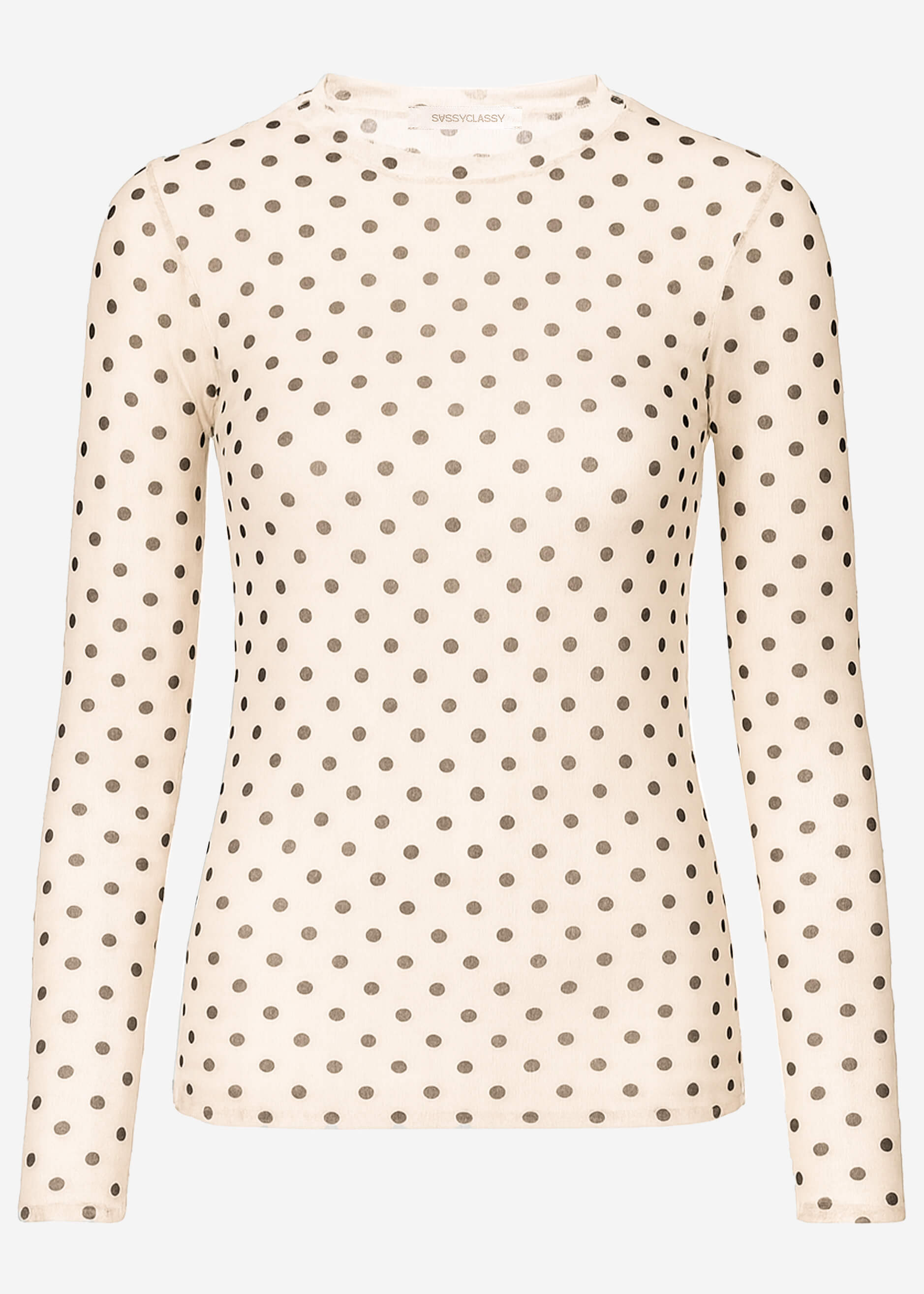 Julia | Camiseta de manga larga de rejilla de lunares · Beige