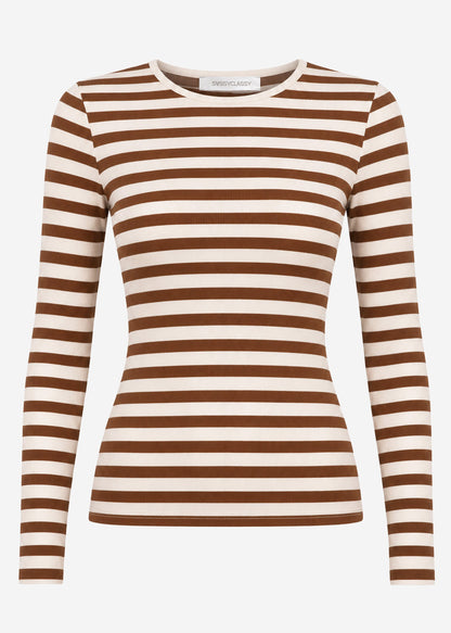 Mina | Camiseta a rayas · Marrón y blanco