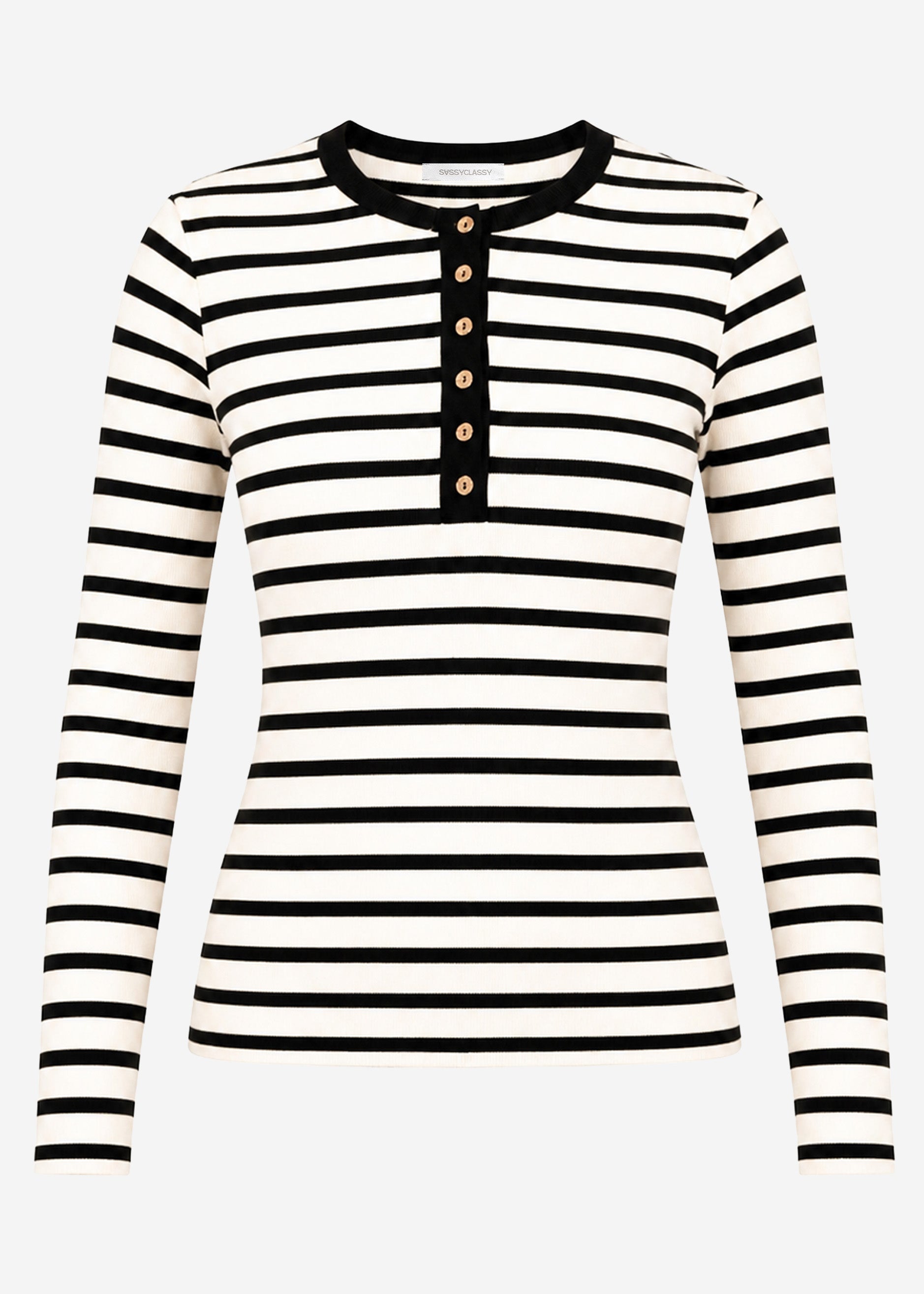 Adela | Camiseta de manga larga a rayas · Negro y blanco