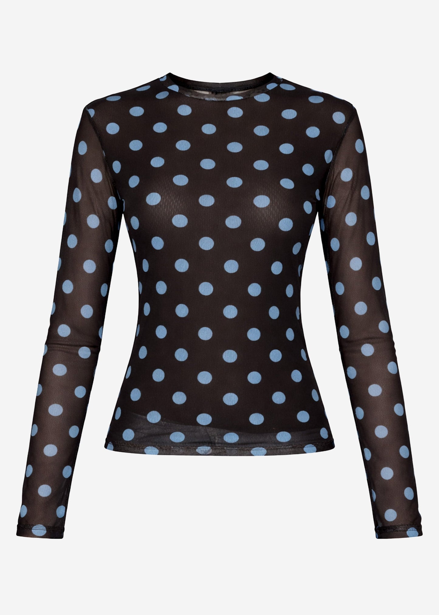 Tania | Camiseta de manga larga de rejilla de lunares · Marrón y azul