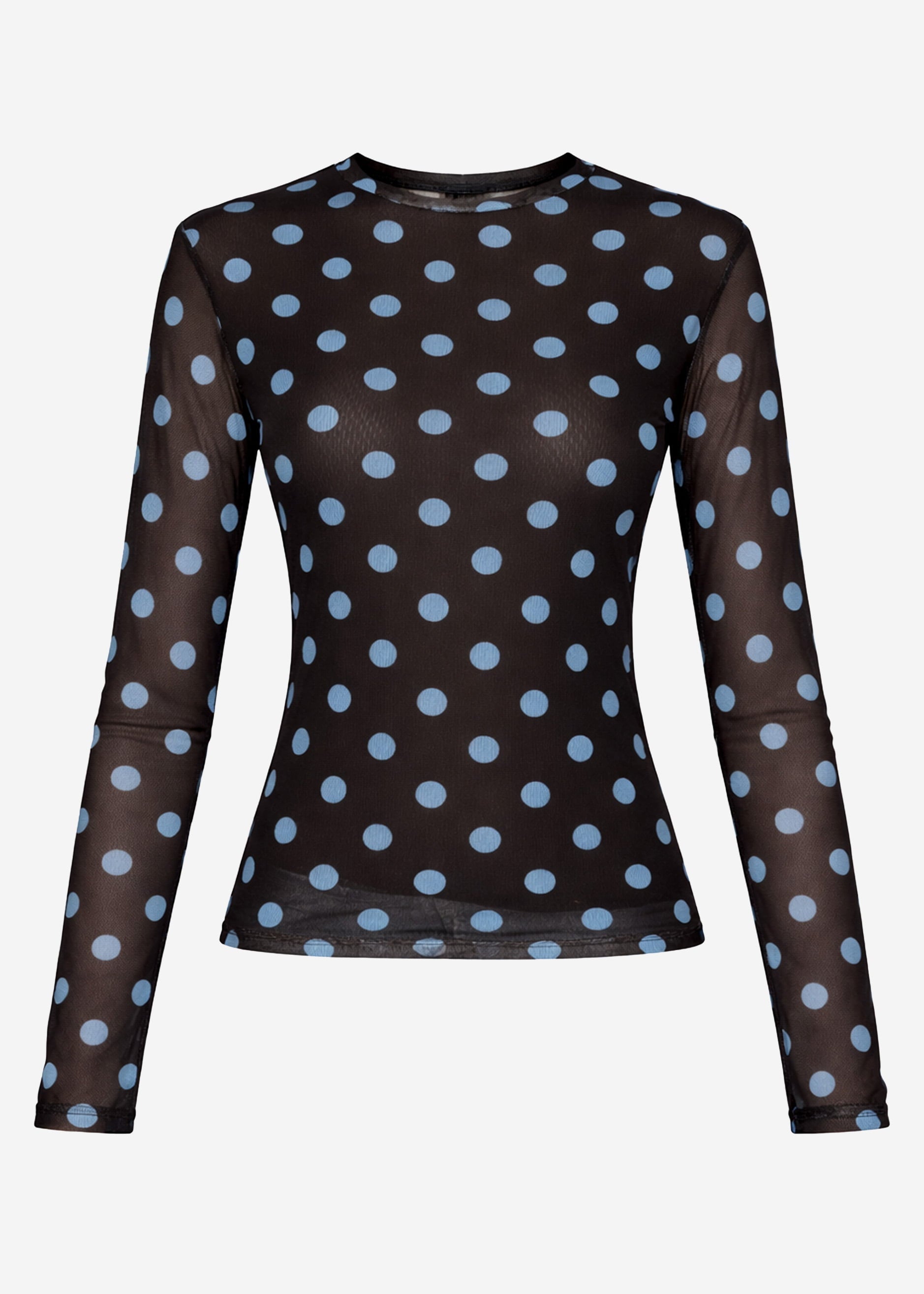 Tania | Camiseta de manga larga de rejilla de lunares · Marrón y azul