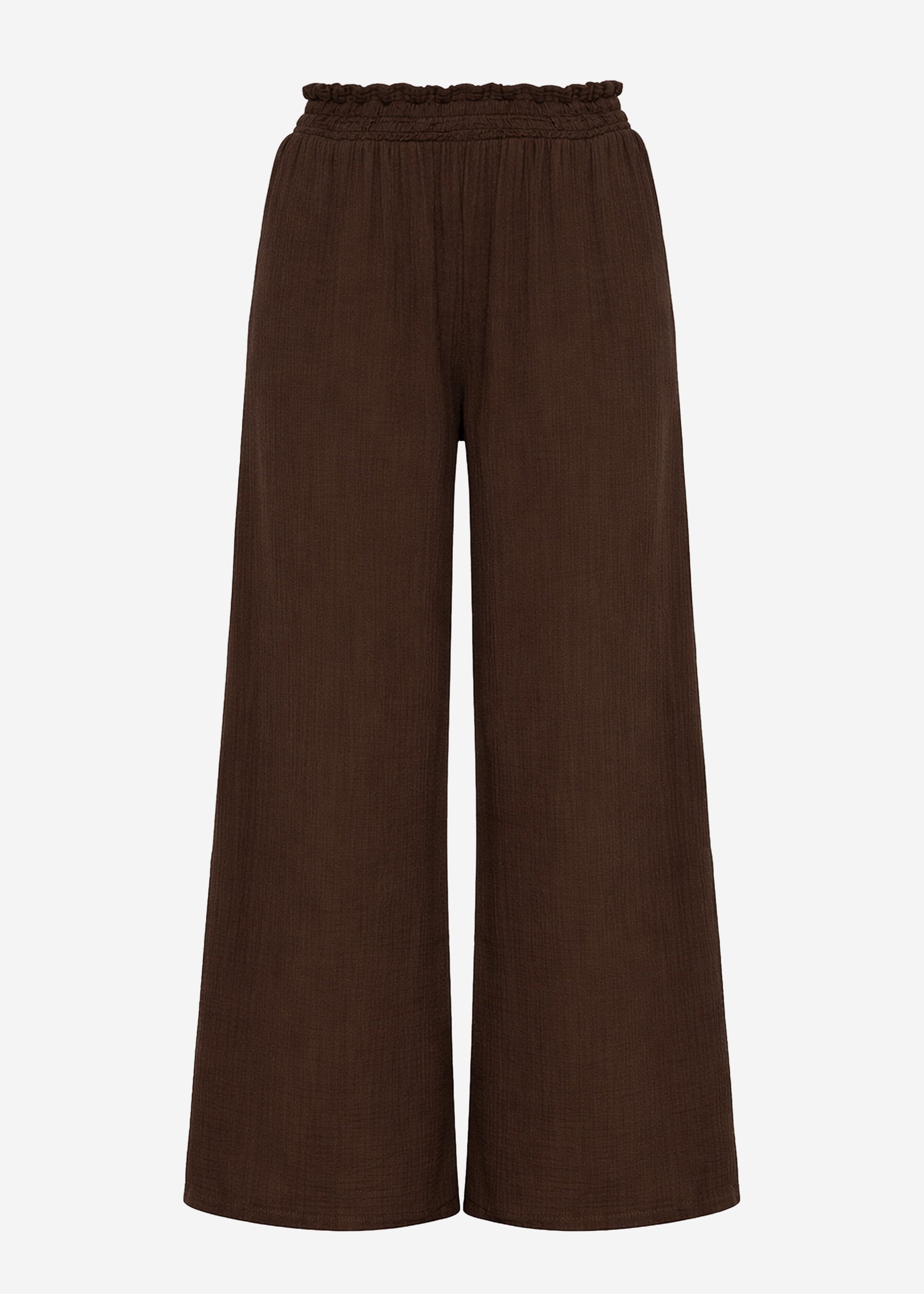 Malva | Pantalón de pernera ancha de muselina · Marrón