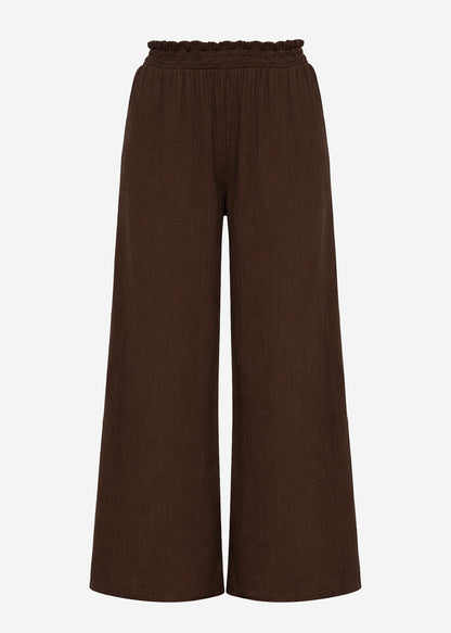 Malva | Pantalón de pernera ancha de muselina · Marrón