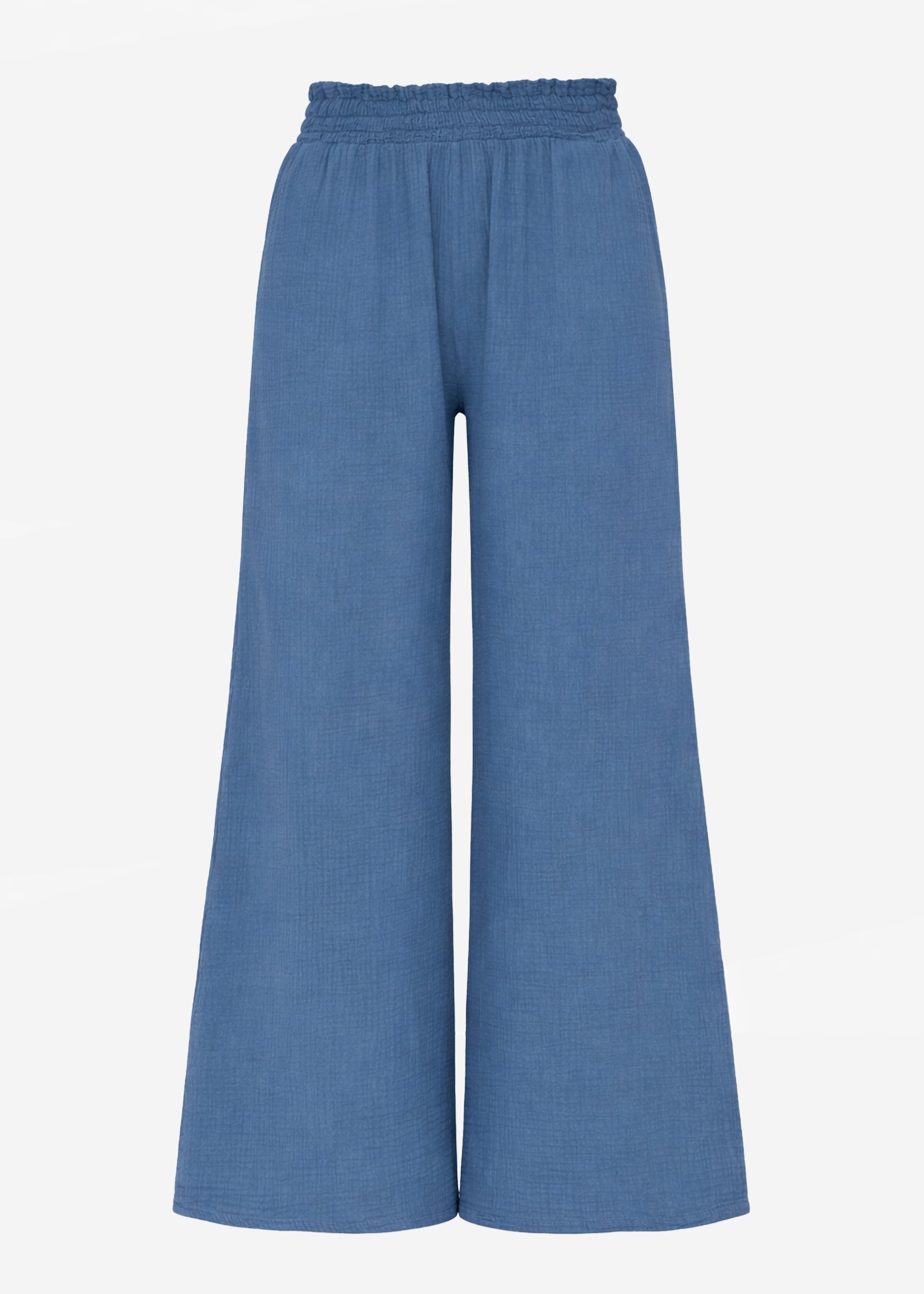 Malva | Pantalón de pernera ancha de muselina · Azul vaquero