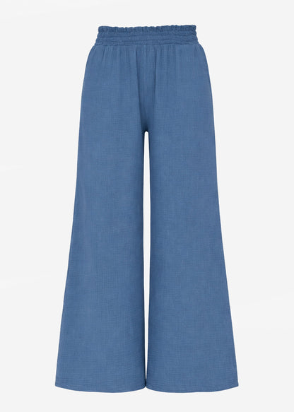 Malva | Pantalón de pernera ancha de muselina · Azul vaquero