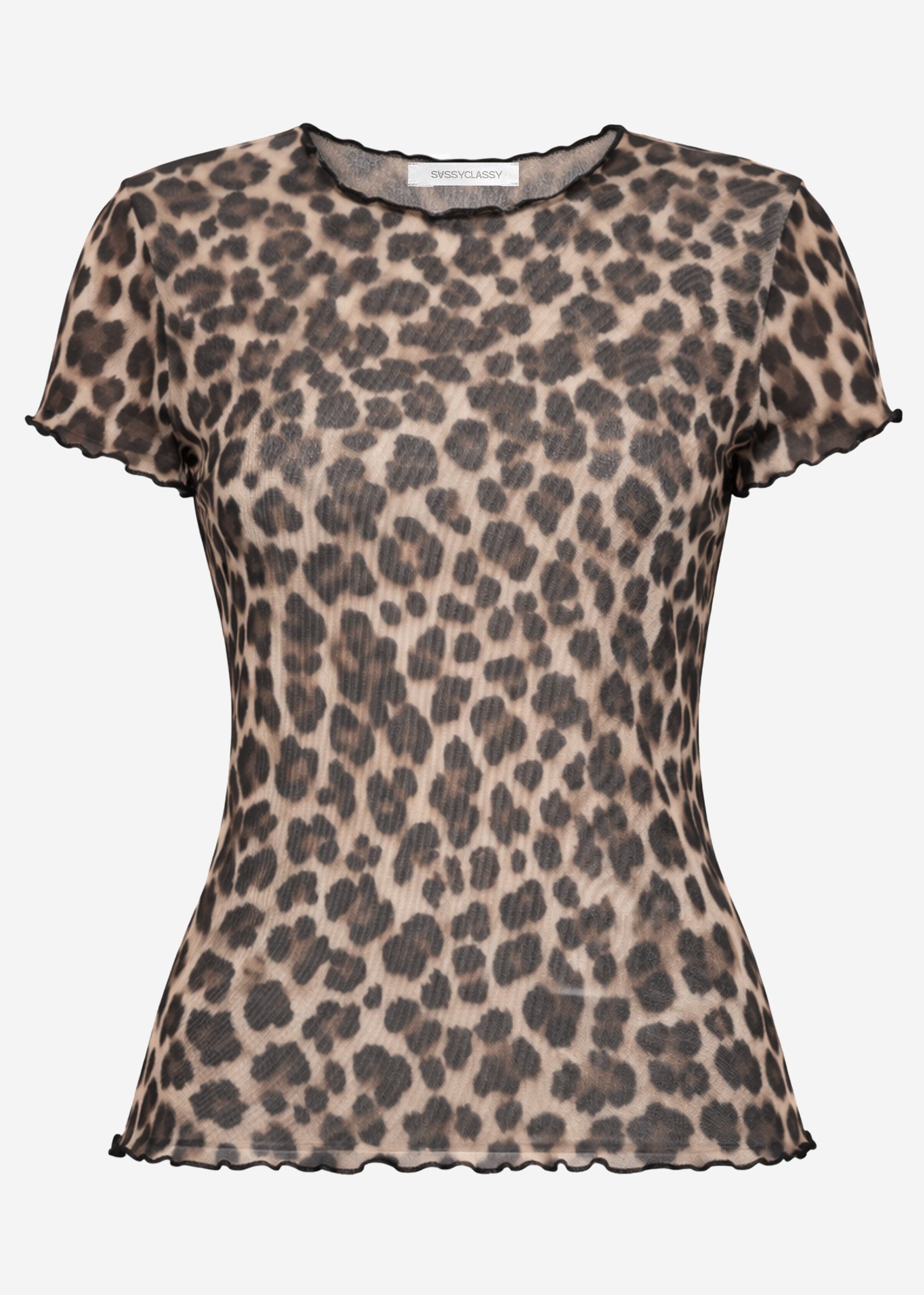 Nerea | Camiseta de rejilla estampado leopardo · Marrón