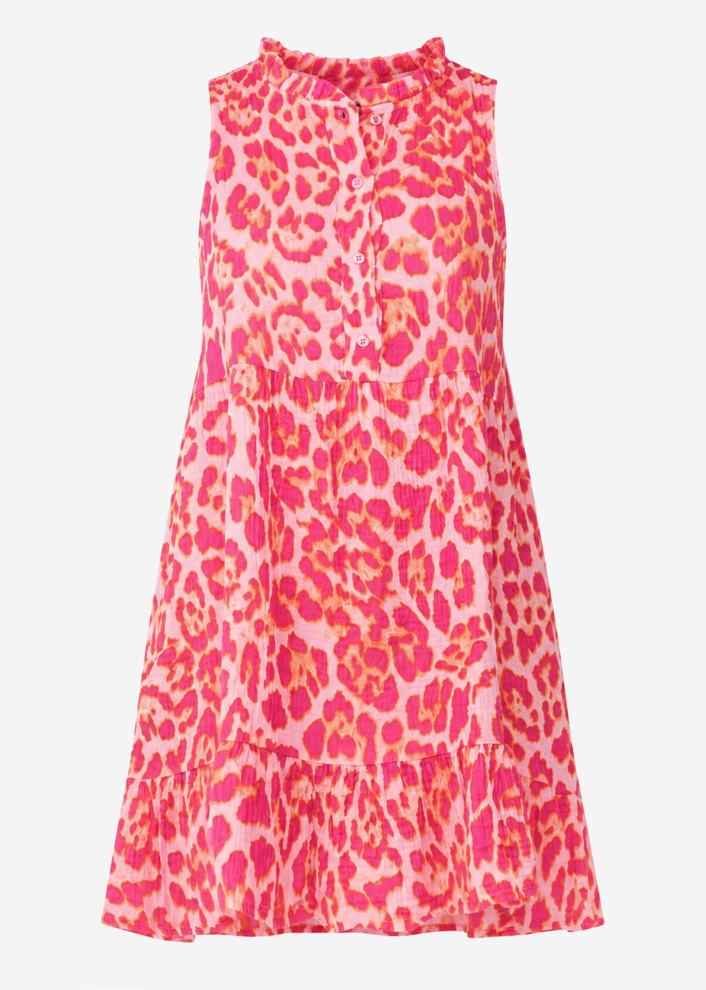 Paloma | Vestido de muselina estampado leopardo · Fucsia