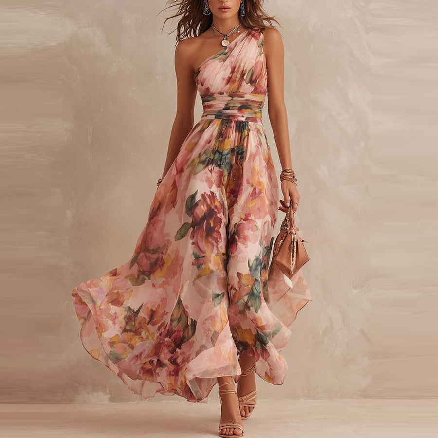 Alma | Vestido largo floral de un solo hombro