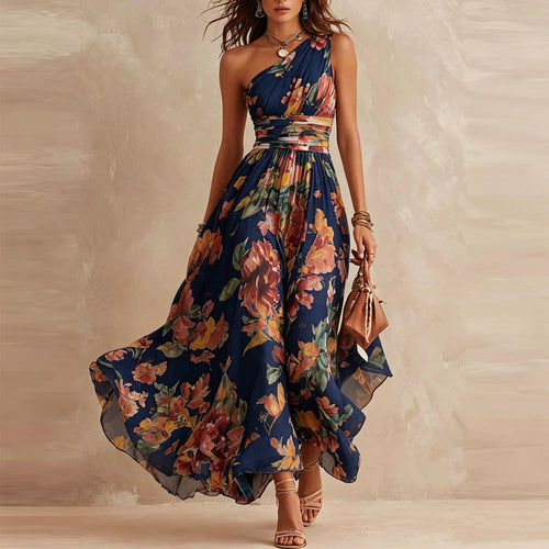 Alma | Vestido largo floral de un solo hombro