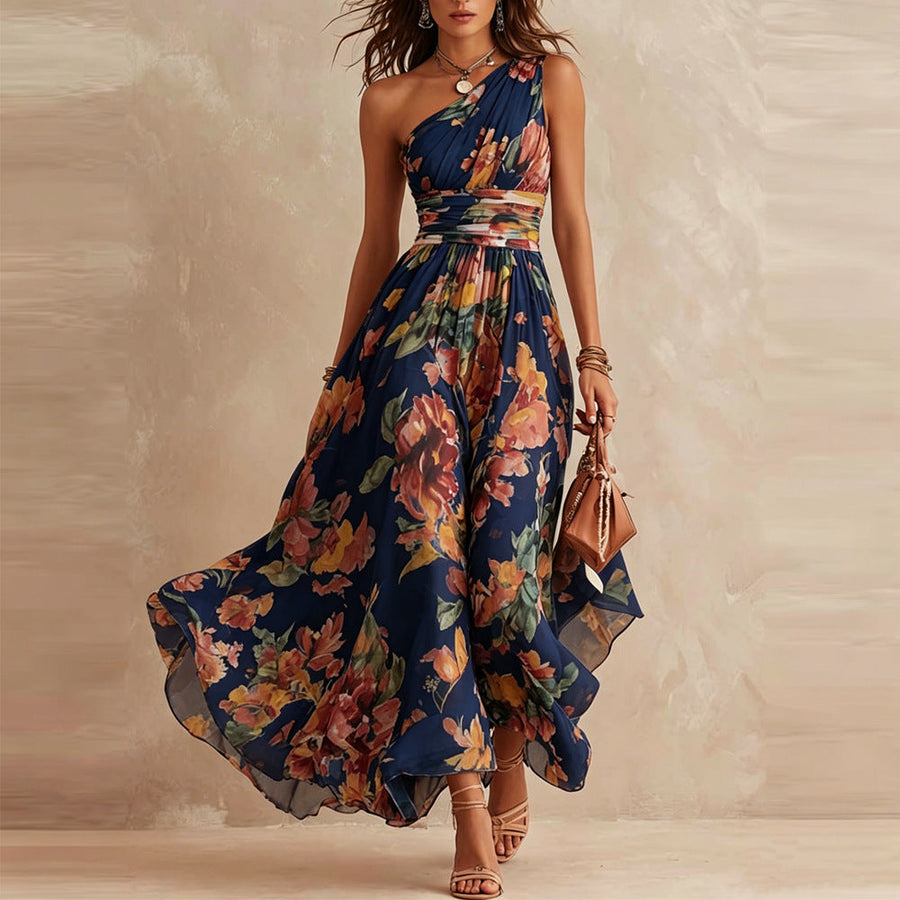 Alma | Vestido largo floral de un solo hombro