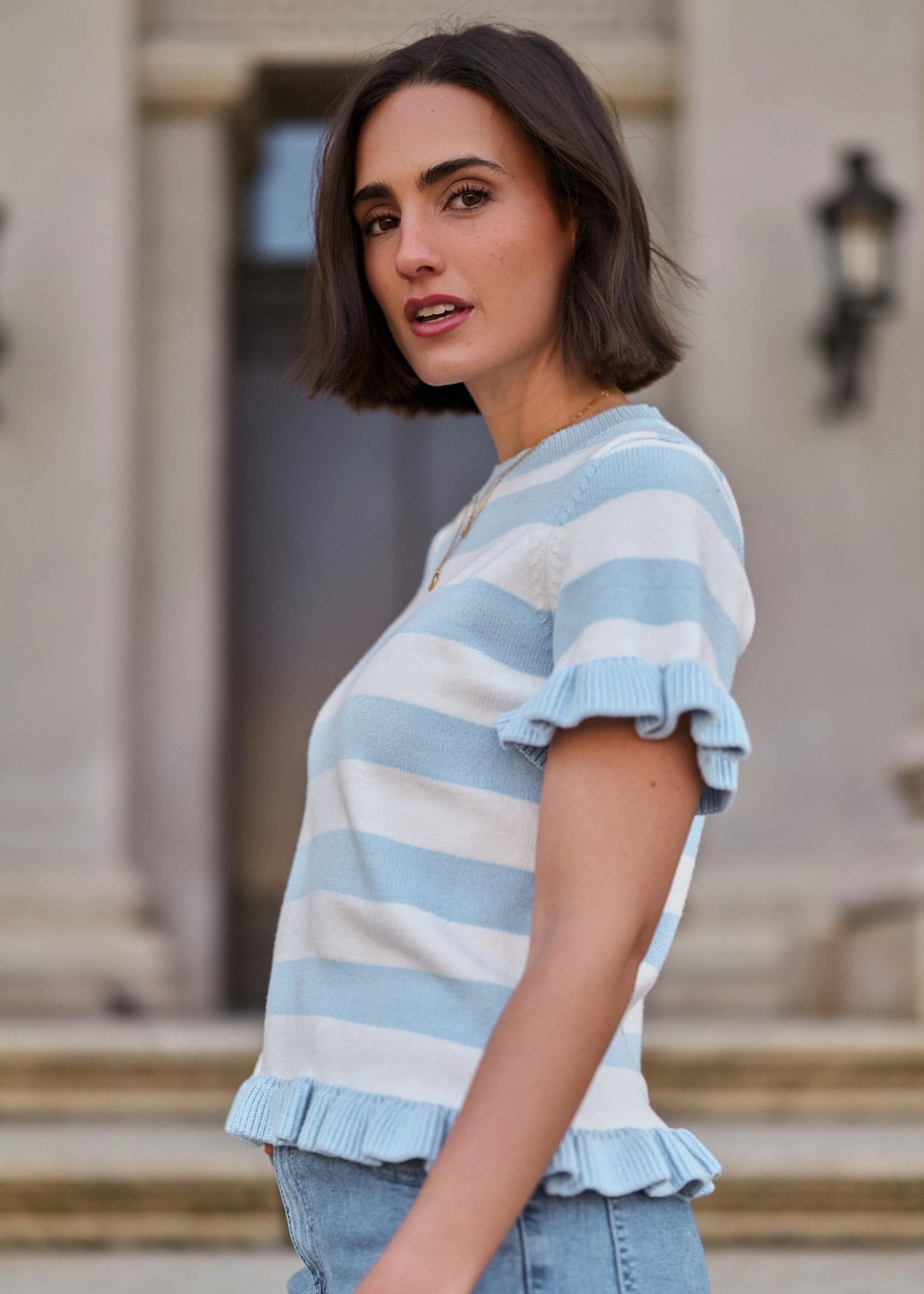Alaia | Jersey a rayas · Azul y blanco roto